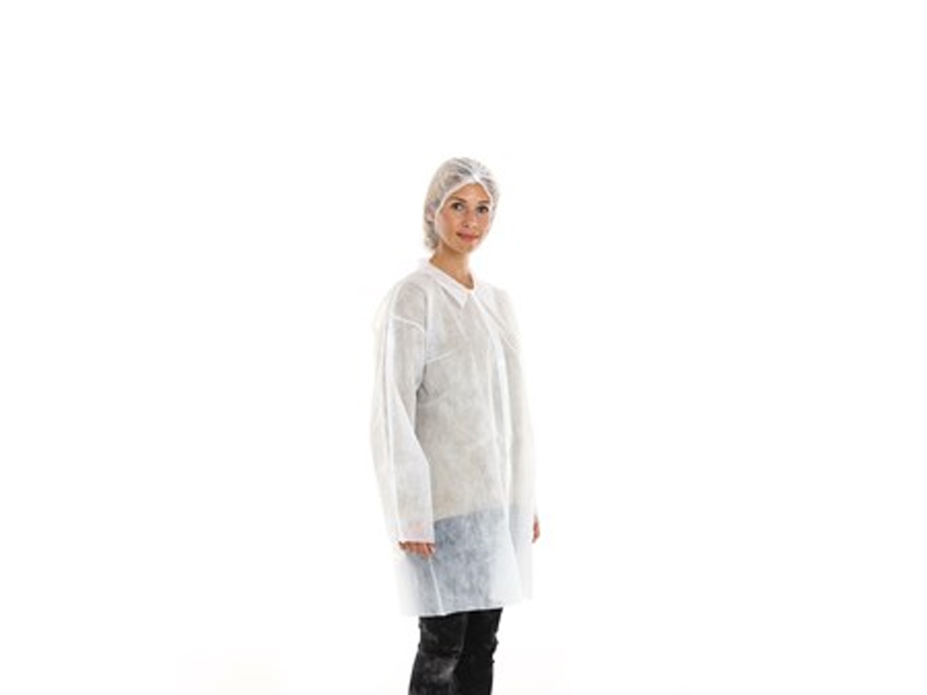 Bezoekersjas PP wit 40-gr xL klittenb. (100 stuks)