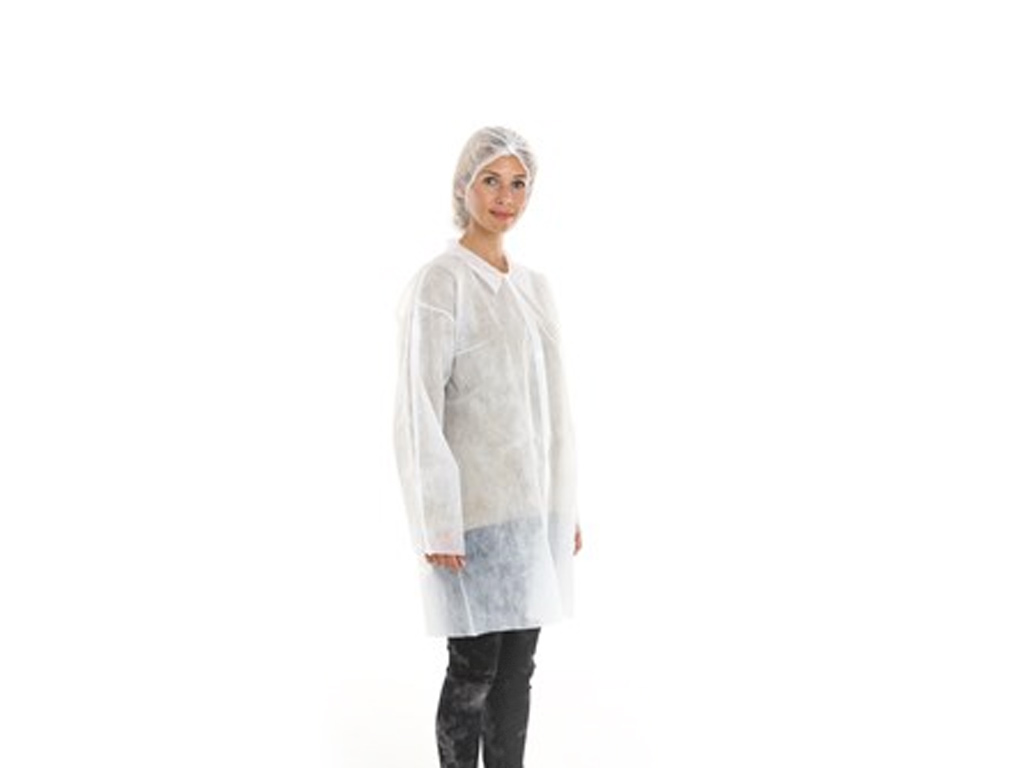 [LB074-00031] Bezoekersjas PP wit, drukknopen, XXL (100 stuks)