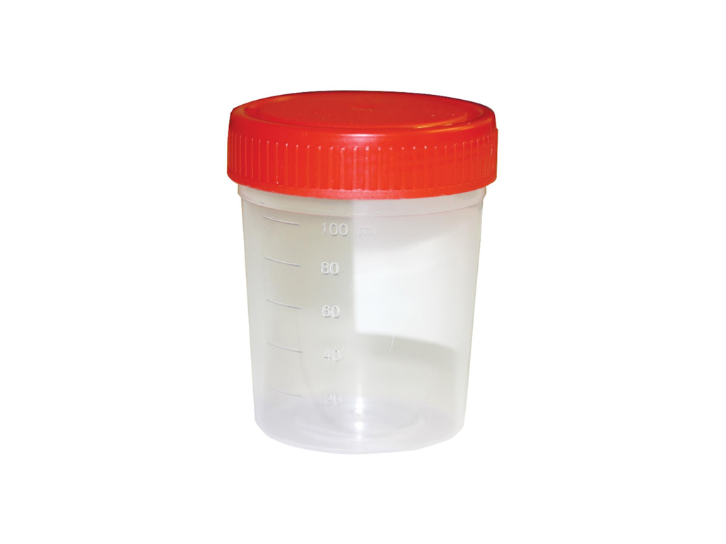 Container PP 125 ml rode dop, steriel 300x