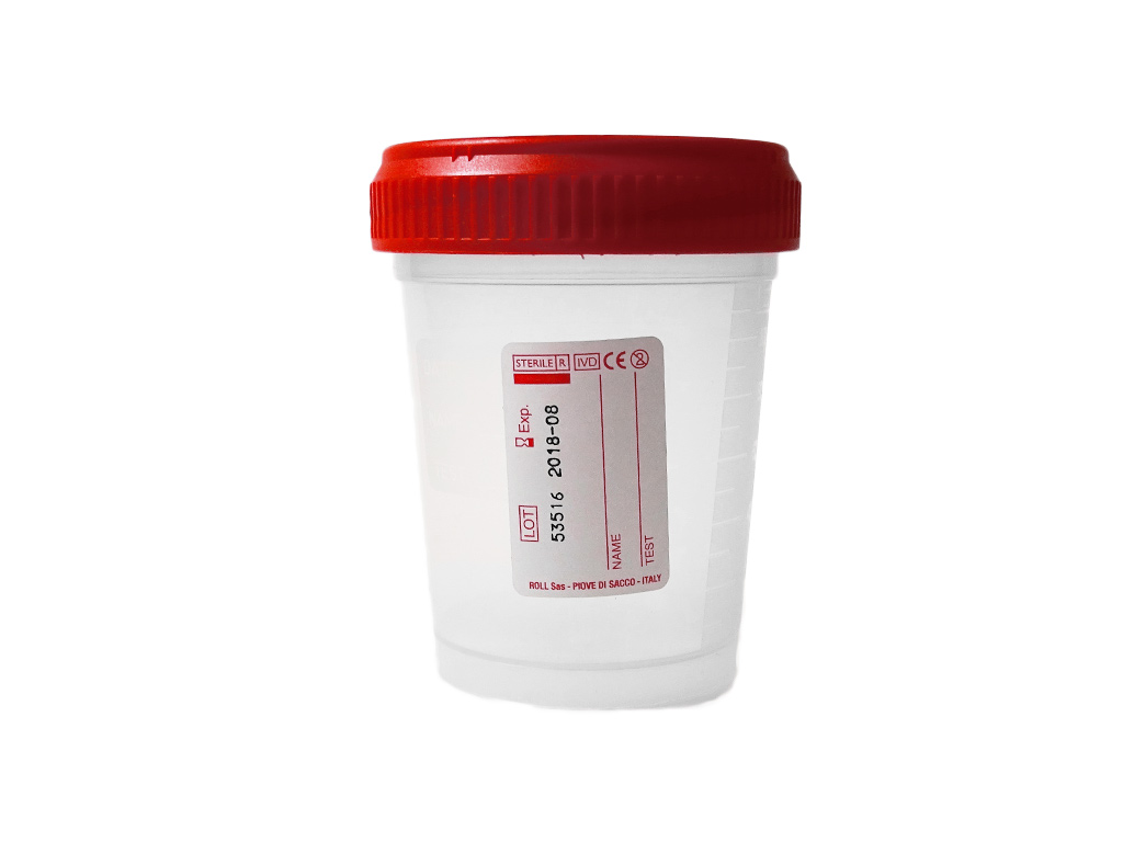 Container PP 125 ml rode dop, steriel 400x