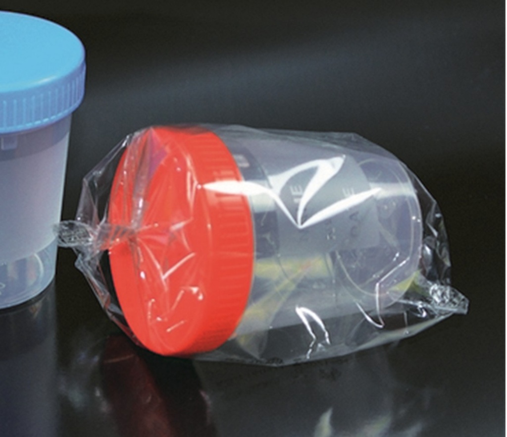 [LD002-00133] Container PP 125 ml rode dop, per stuk verpakt, steriel (250 stuks)