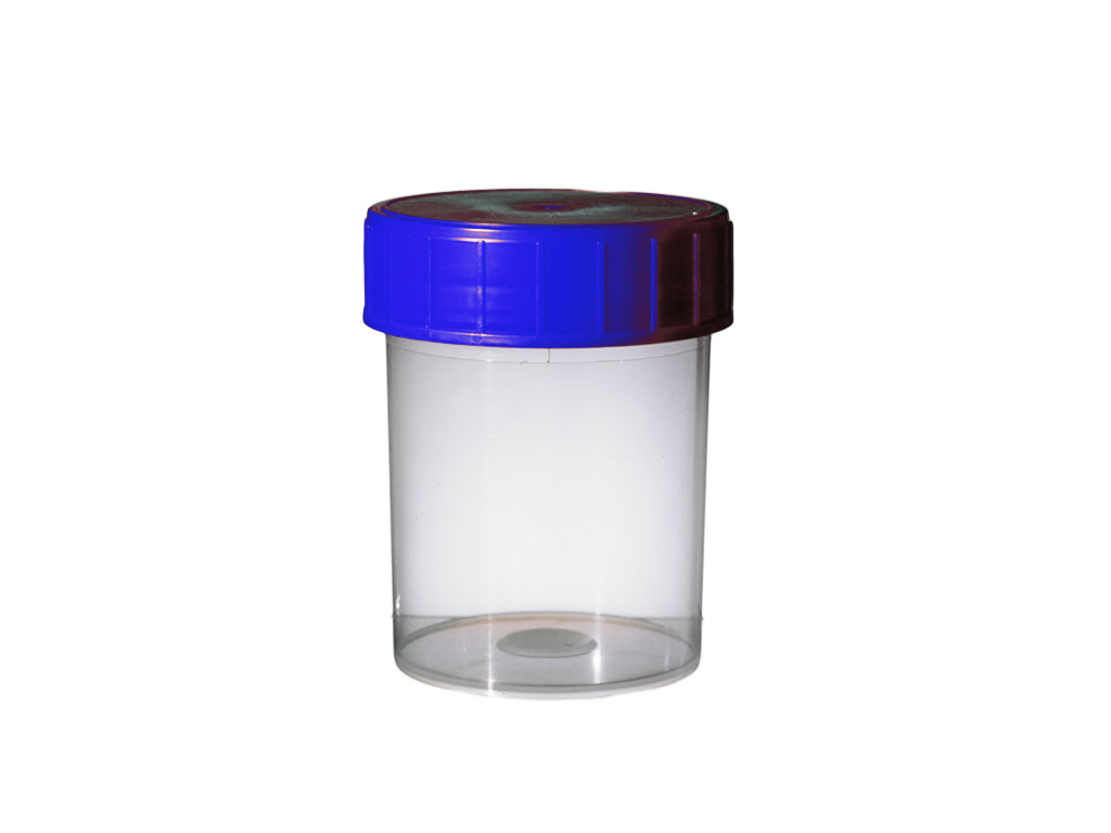 Container PP 125 ml, blauwe dop, aseptisch (380 stuks)