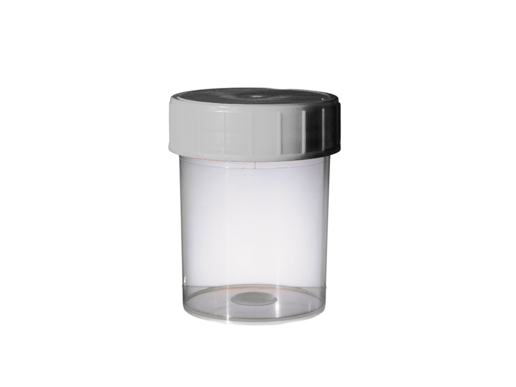 Container PP 125 ml, witte dop, steriel (380 stuks)