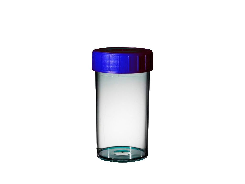 Container PP 180 ml, blauwe dop, asept. (264 stuks)