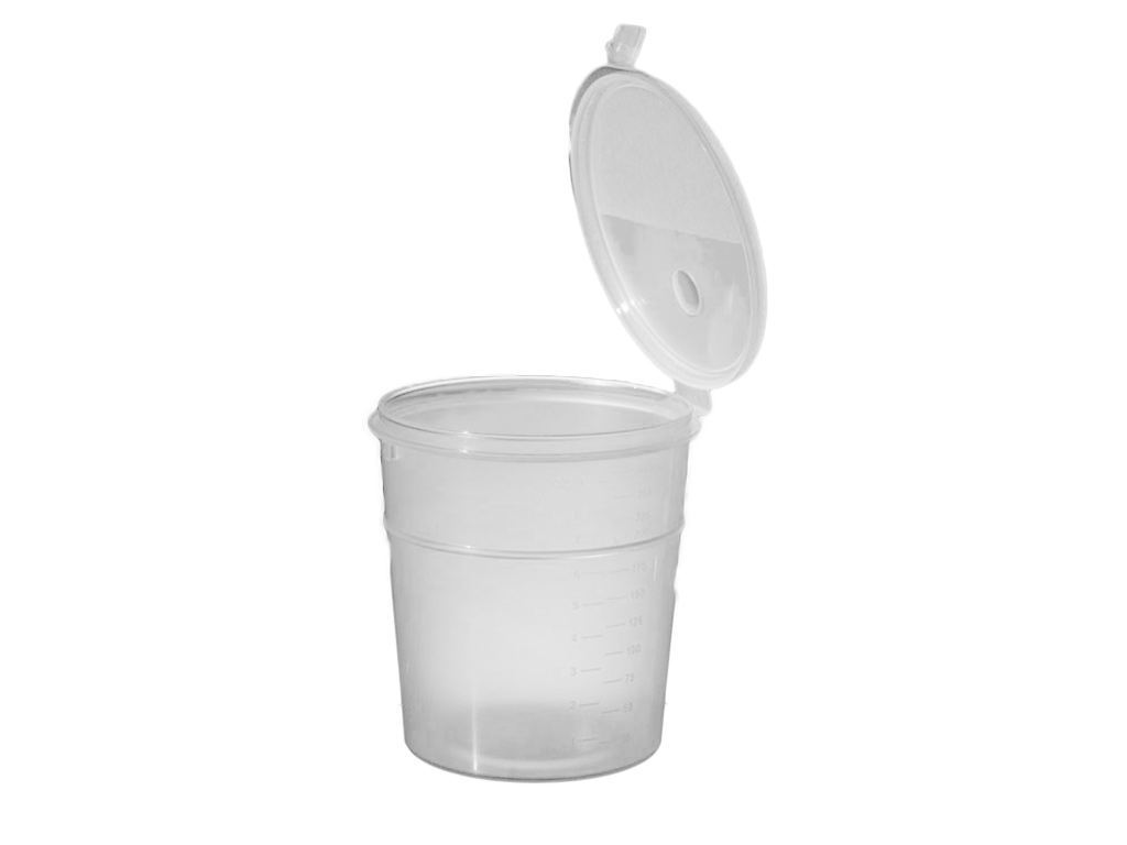 Container PP 300 ml met aanhangend snapdeksel, steriel (240 stuks)