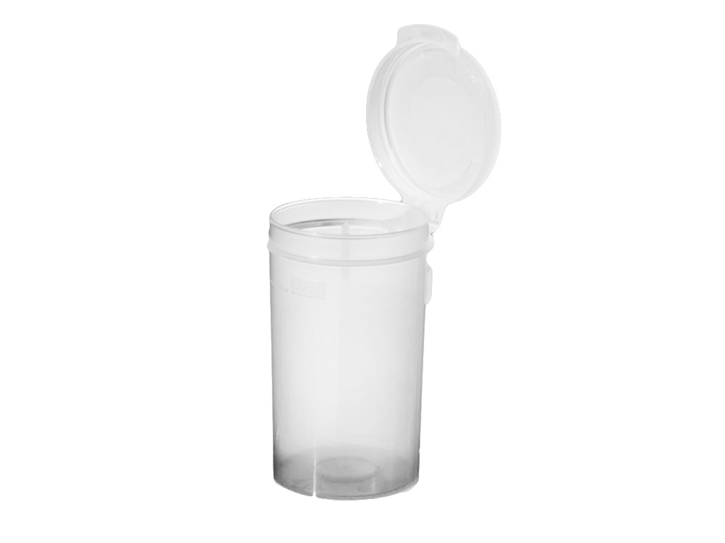 Container PP 90 ml met aanhangend snapdeksel, aseptisch (350 stuks)