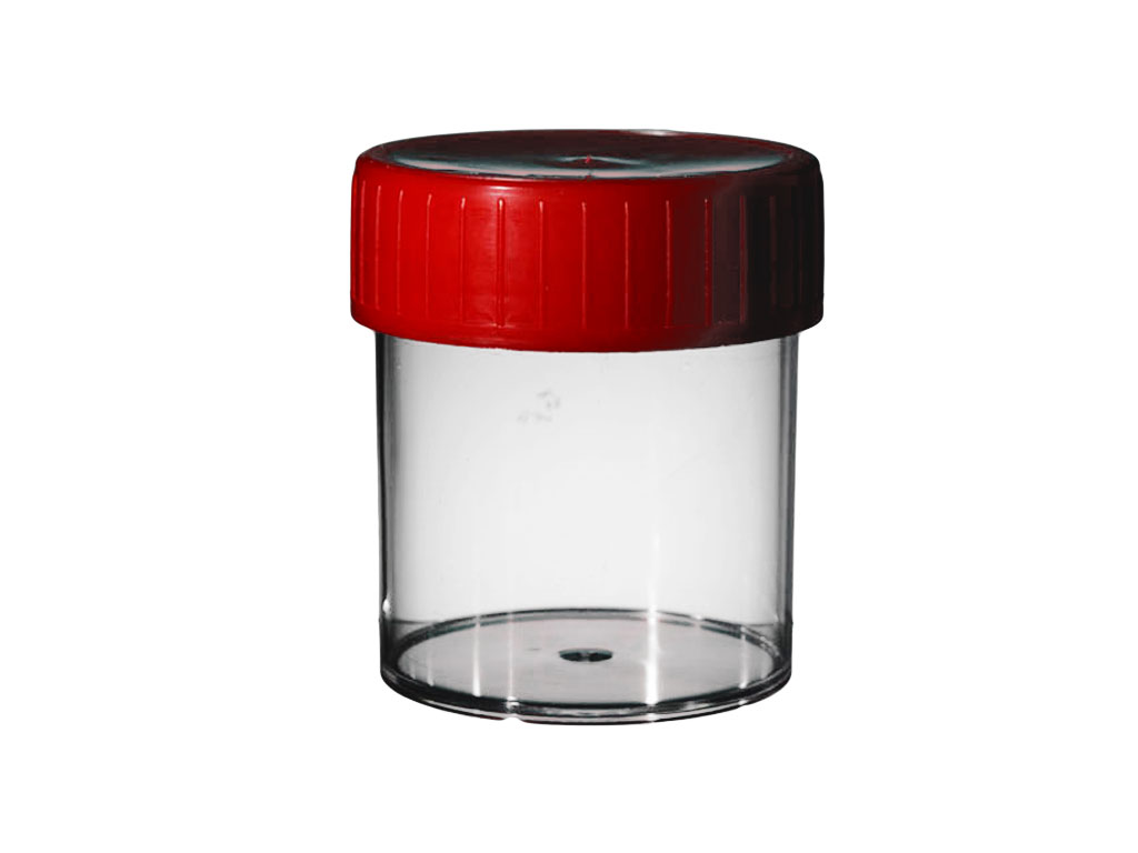 Container PS 140 ml, met rode dop (270 stuks)