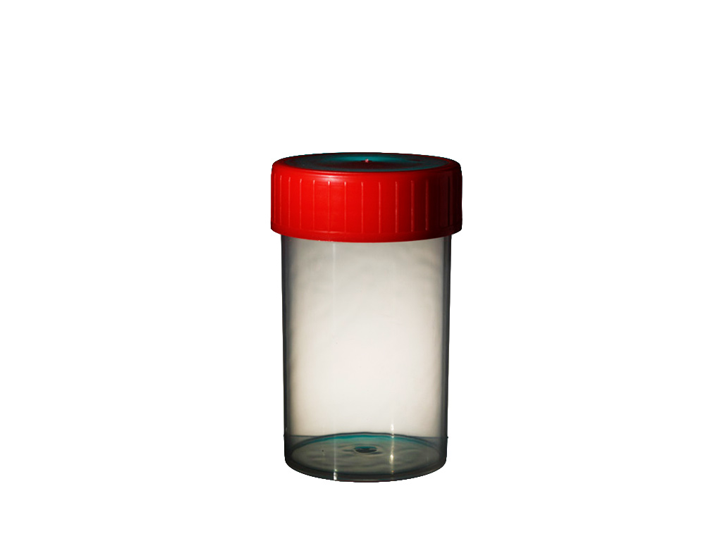Container PS 200 ml, met rode schroefdop, steriel (162 stuks)
