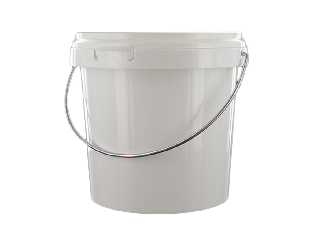 [LD065-00027] Emmer 5 liter + deksel, PP wit, met metalen hengsel (per stuk)