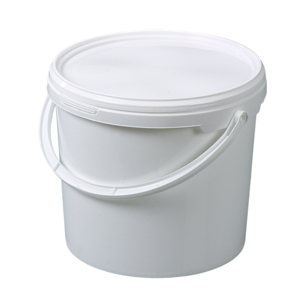 Emmer 5 liter + deksel, PP wit, met hengsel