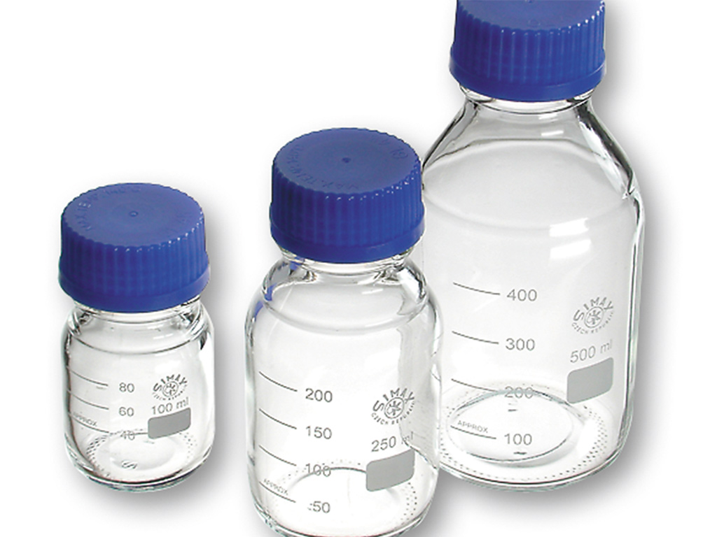[LG003-00011] Laboratoriumfles 100 ml, incl. dop + ring (10 stuks)