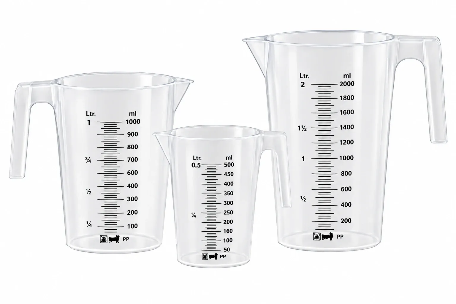 Maatbeker PP 2000:20 ml, stapelbaar (per stuk)