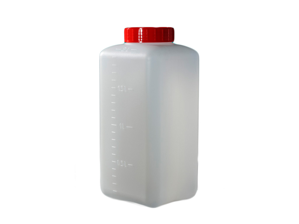 Pot HDPE 2000 ml, vierkant, dop + inlage, steriel (50 stuks)