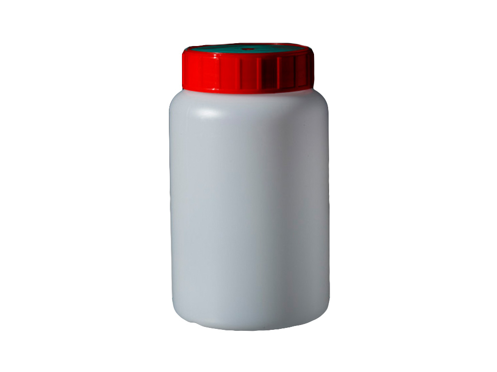 Pot HDPE 500 ml, rode met dop + inlage, steriel (140 stuks)