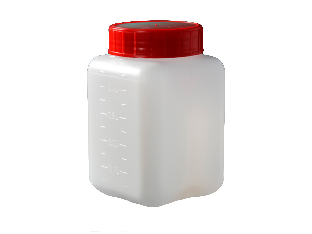 [LD002-01051] Pot HDPE 500 ml, vierkant, rode dop + inlage, steriel (175 stuks)