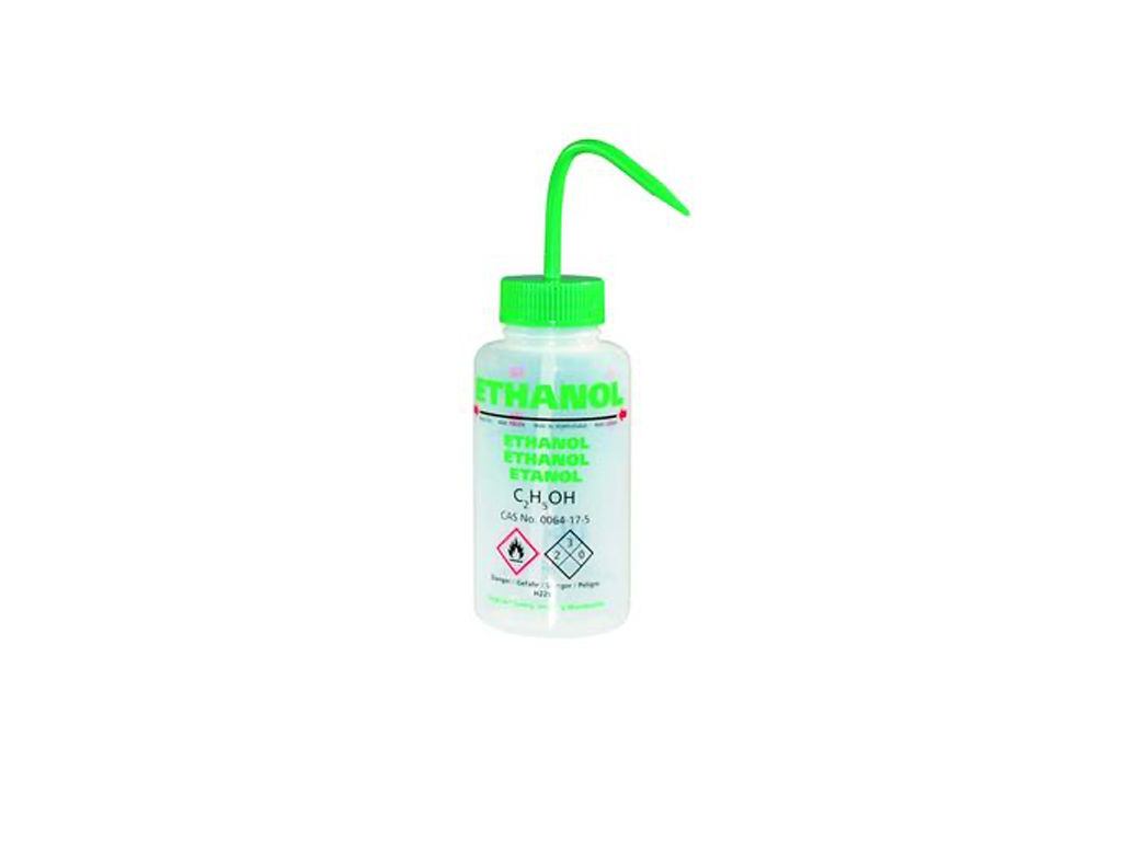 Veiligheidsspuitfles 500 ml, LDPE, ethanol, groene dop