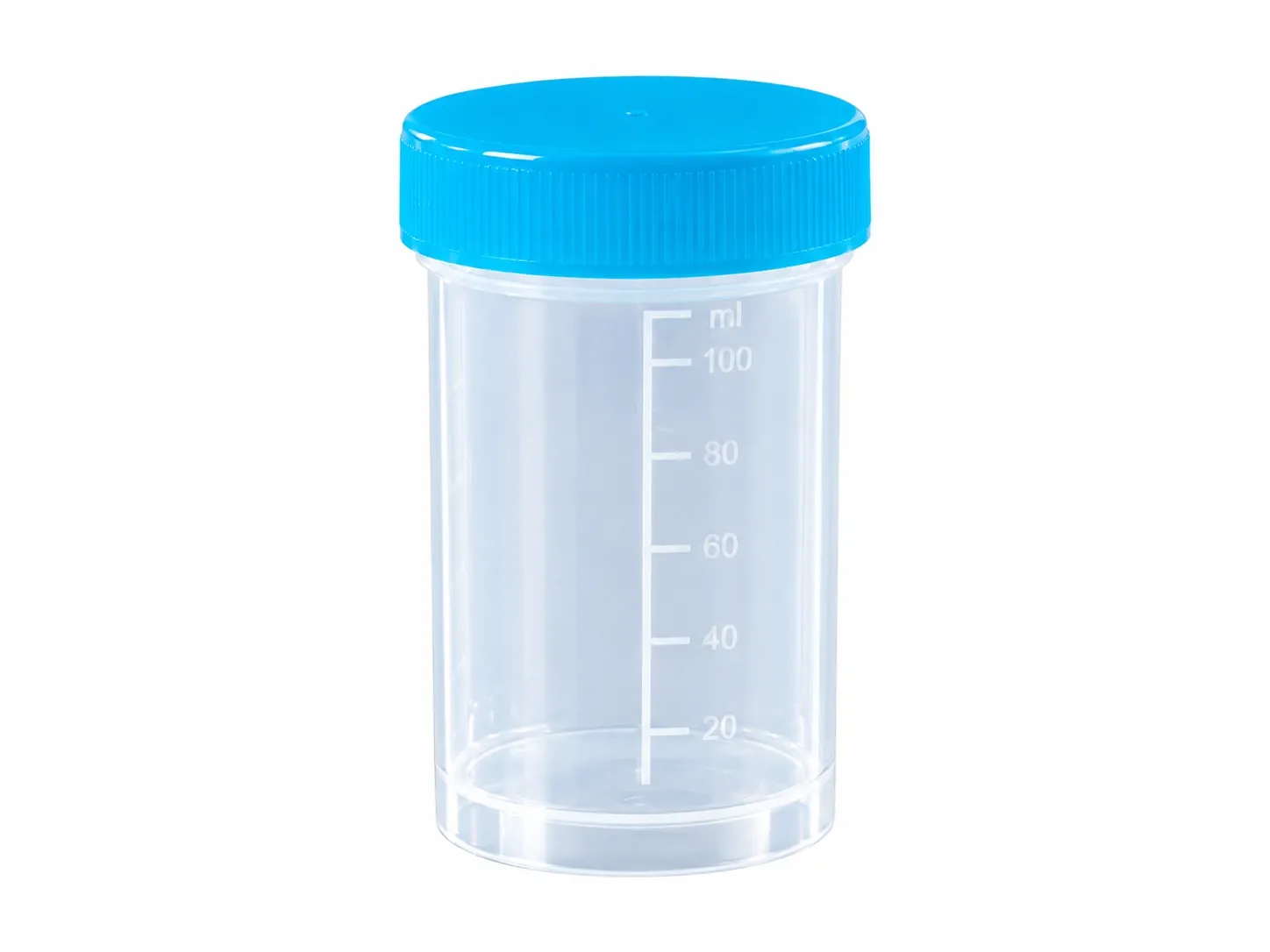 Container PP 100 ml, 48 x 80 mm, met blauwe HDPE schroefdop (250 stuks)