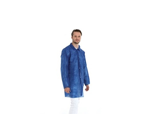 [LB074-00038] Bezoekersjas PP blauw 40-gr XL klittenb (100 stuks)