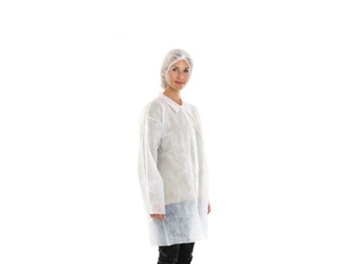 [LB074-00033] Bezoekersjas PP wit 30-gr XL klittenb. (100 stuks)