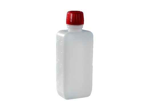 [LD001-01254] Fles HDPE 250 ml rechthoekig met rode dop, steriel (312 stuks)