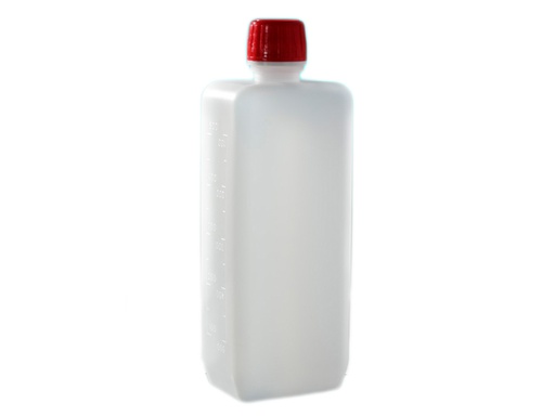 [LD001-01256] Fles HDPE 500 ml rechthoekig met losse rode schroef-/garantiedop (170 stuks)