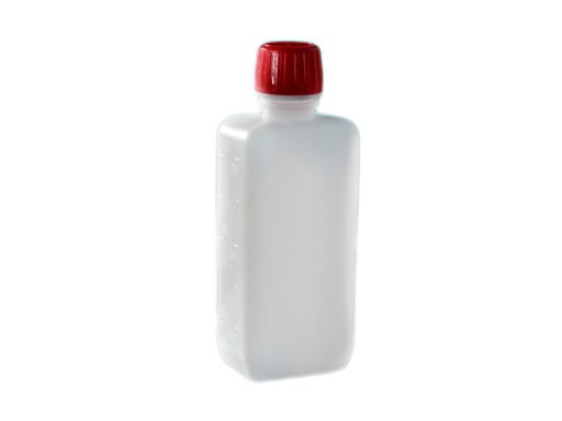 [LD001-01260] Fles PP 250 ml rechthoekig met rode dop, steriel (312 stuks)
