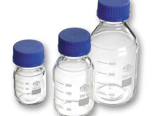 [LG003-00011] Laboratoriumfles 100 ml, incl. dop + ring (10 stuks)